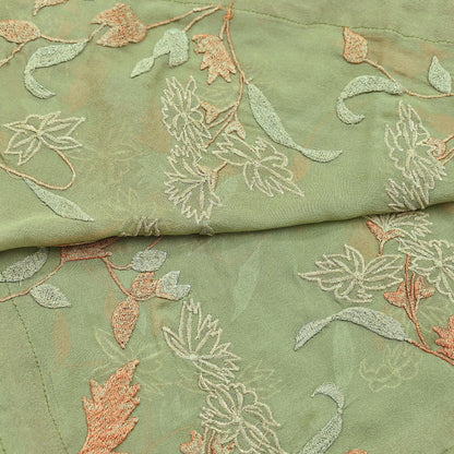 Indian Vintage Dupatta Green Pure Georgette silk Long Stole Embroidered Scarves Stole Veil Wrap