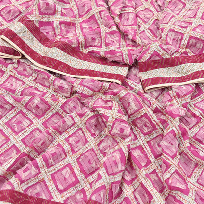 Indian Vintage Dupatta Pink Long Stole Hand Embroidered kantha stole Pure Georgette Silk Indian Scarves Veil Wrap Soft Floral