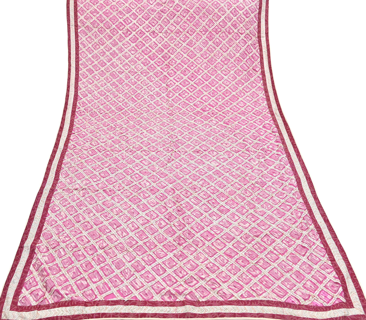 Indian Vintage Dupatta Pink Long Stole Hand Embroidered kantha stole Pure Georgette Silk Indian Scarves Veil Wrap Soft Floral