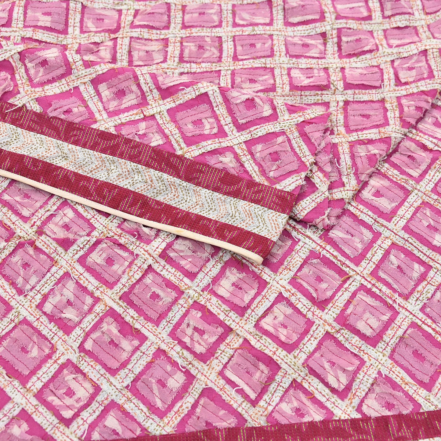 Indian Vintage Dupatta Pink Long Stole Hand Embroidered kantha stole Pure Georgette Silk Indian Scarves Veil Wrap Soft Floral