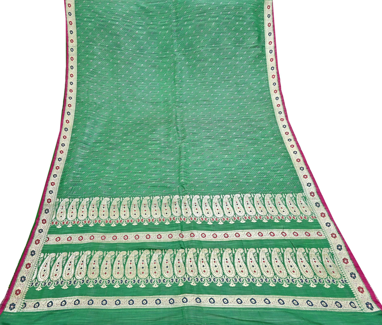 Indian Vintage Sari Green Heavy Pure Silk Woven Banarasi Brocade Saree Fabric 5Yd Ethnic Dress making Crafting Bollywood Zari