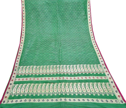 Indian Vintage Sari Green Heavy Pure Silk Woven Banarasi Brocade Saree Fabric 5Yd Ethnic Dress making Crafting Bollywood Zari