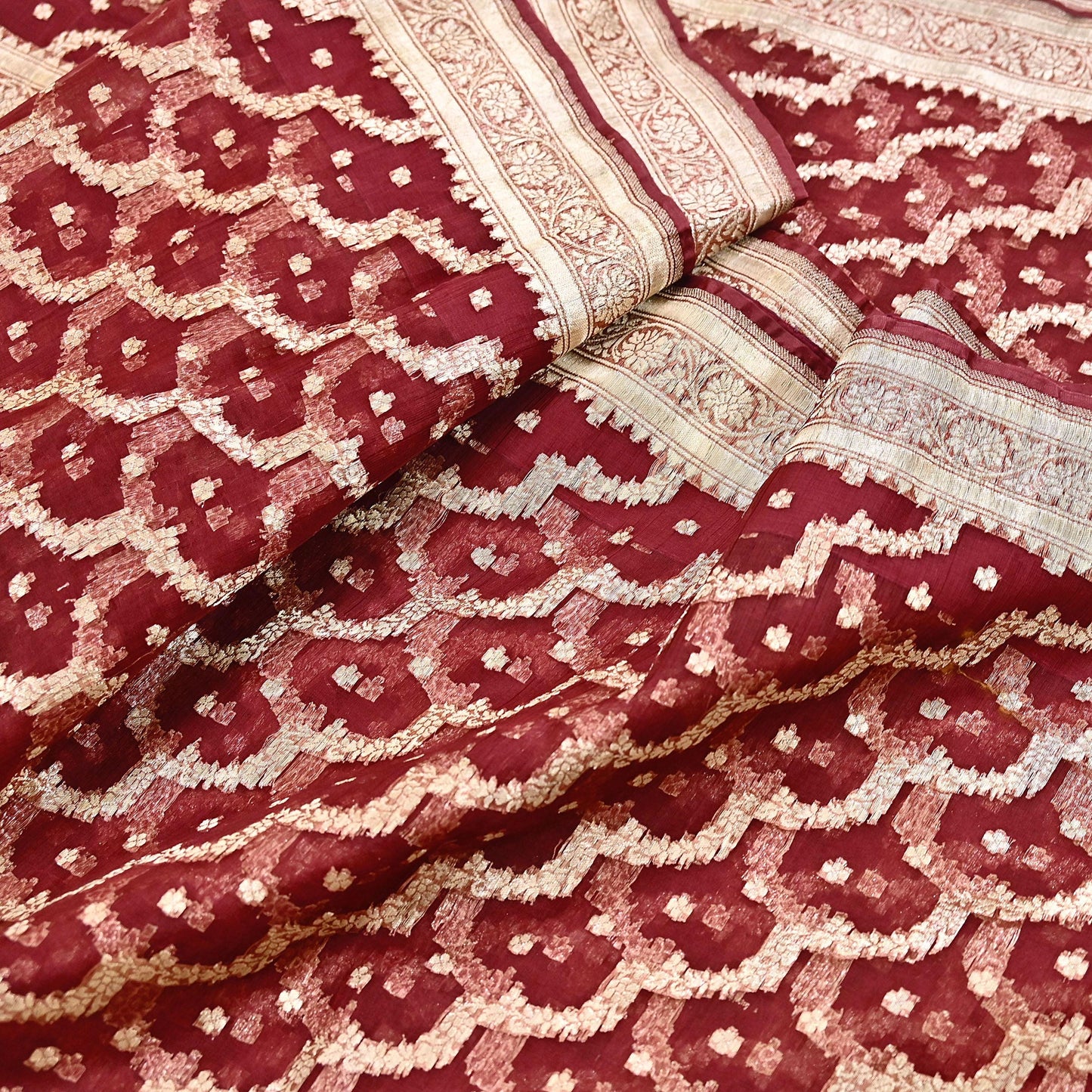 Indian Vintage Sari Heavy Maroon Pure Organza Silk Woven Brocade Banarasi Sarees Zari 5Yd Ethnic Fabric Dress Making Wedding Sarees