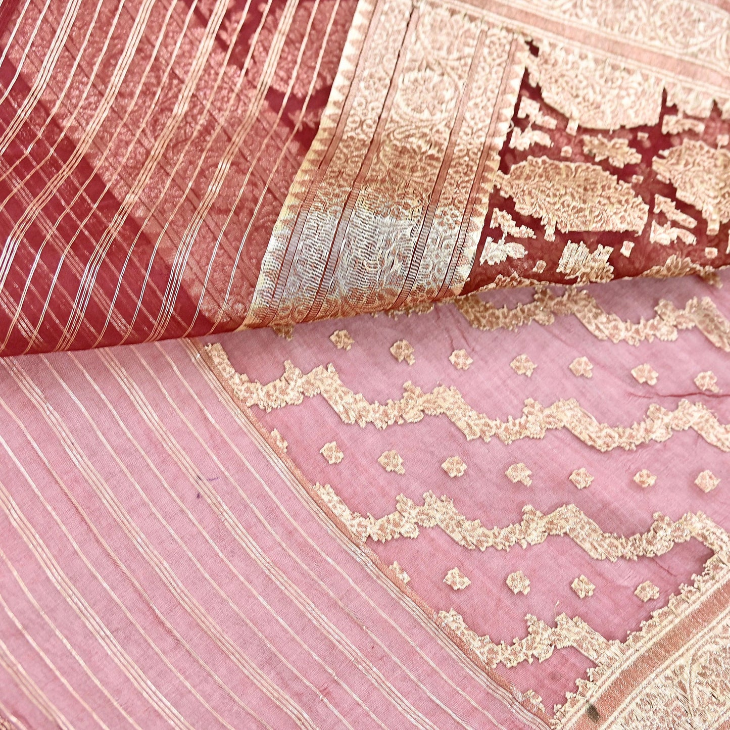 Indian Vintage Sari Heavy Maroon Pure Organza Silk Woven Brocade Banarasi Sarees Zari 5Yd Ethnic Fabric Dress Making Wedding Sarees