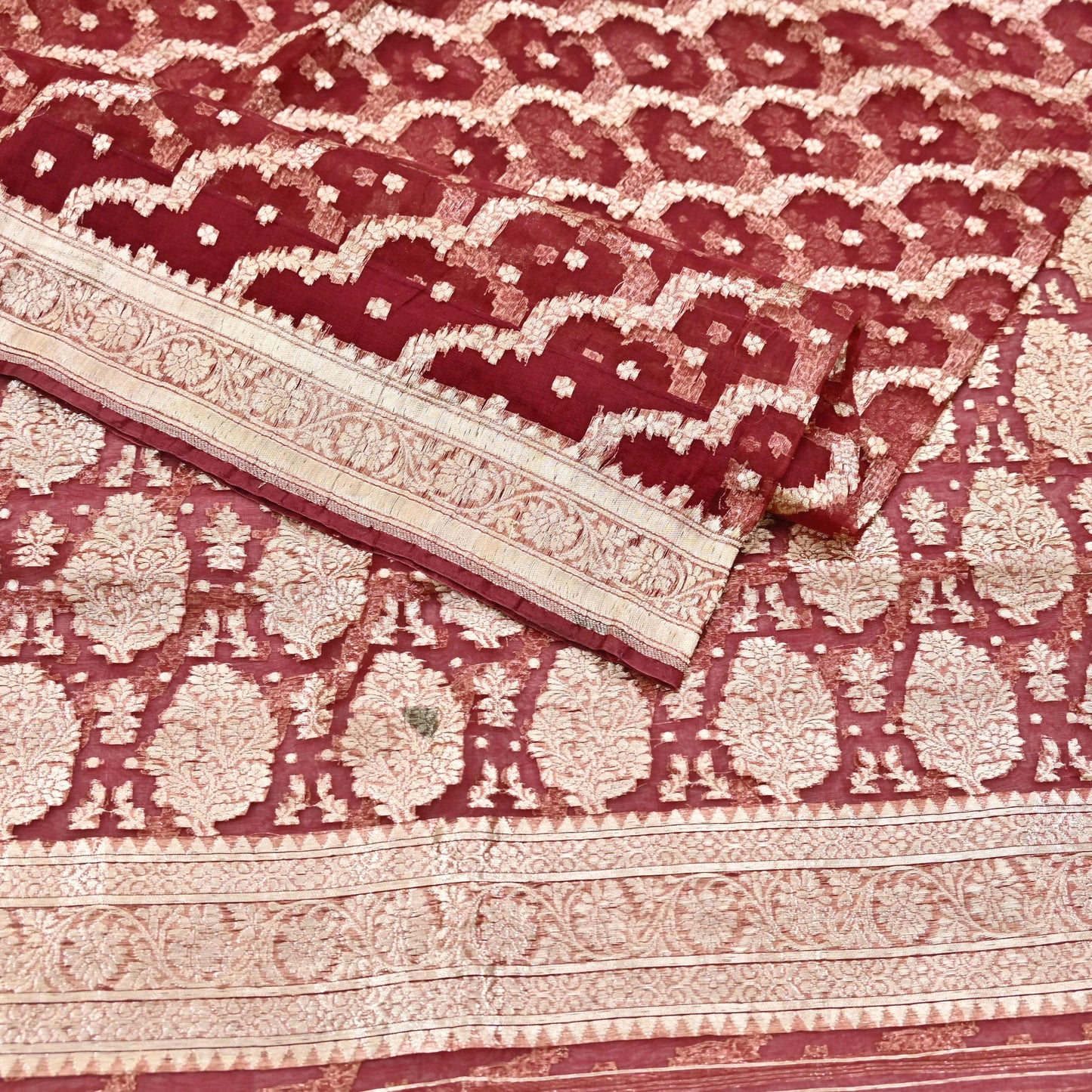 Indian Vintage Sari Heavy Maroon Pure Organza Silk Woven Brocade Banarasi Sarees Zari 5Yd Ethnic Fabric Dress Making Wedding Sarees