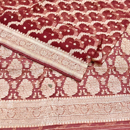 Indian Vintage Sari Heavy Maroon Pure Organza Silk Woven Brocade Banarasi Sarees Zari 5Yd Ethnic Fabric Dress Making Wedding Sarees