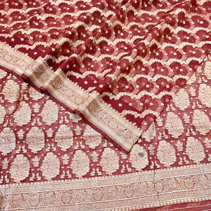 Indian Vintage Sari Heavy Maroon Pure Organza Silk Woven Brocade Banarasi Sarees Zari 5Yd Ethnic Fabric Dress Making Wedding Sarees