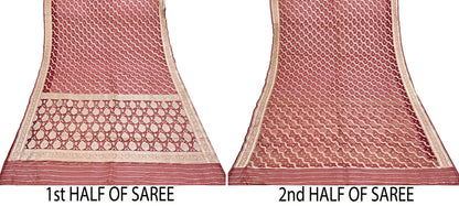Indian Vintage Sari Heavy Maroon Pure Organza Silk Woven Brocade Banarasi Sarees Zari 5Yd Ethnic Fabric Dress Making Wedding Sarees