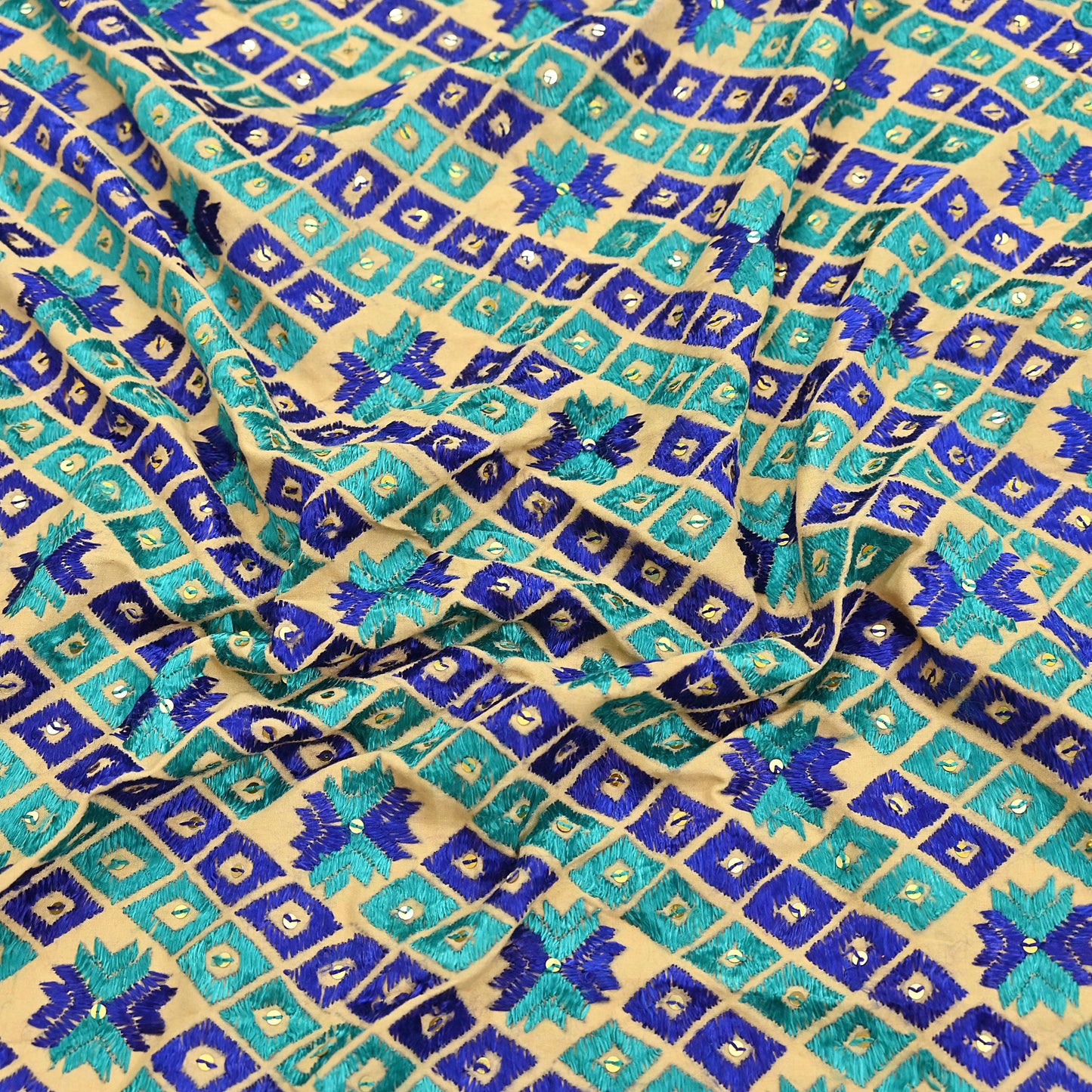 Indian Vintage Beige Heavy Wedding Dupatta Long Stole Pure Cotton Hand Embroidered Bagh Phulkari Stole Scarves