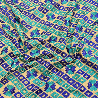 Indian Vintage Beige Heavy Wedding Dupatta Long Stole Pure Cotton Hand Embroidered Bagh Phulkari Stole Scarves