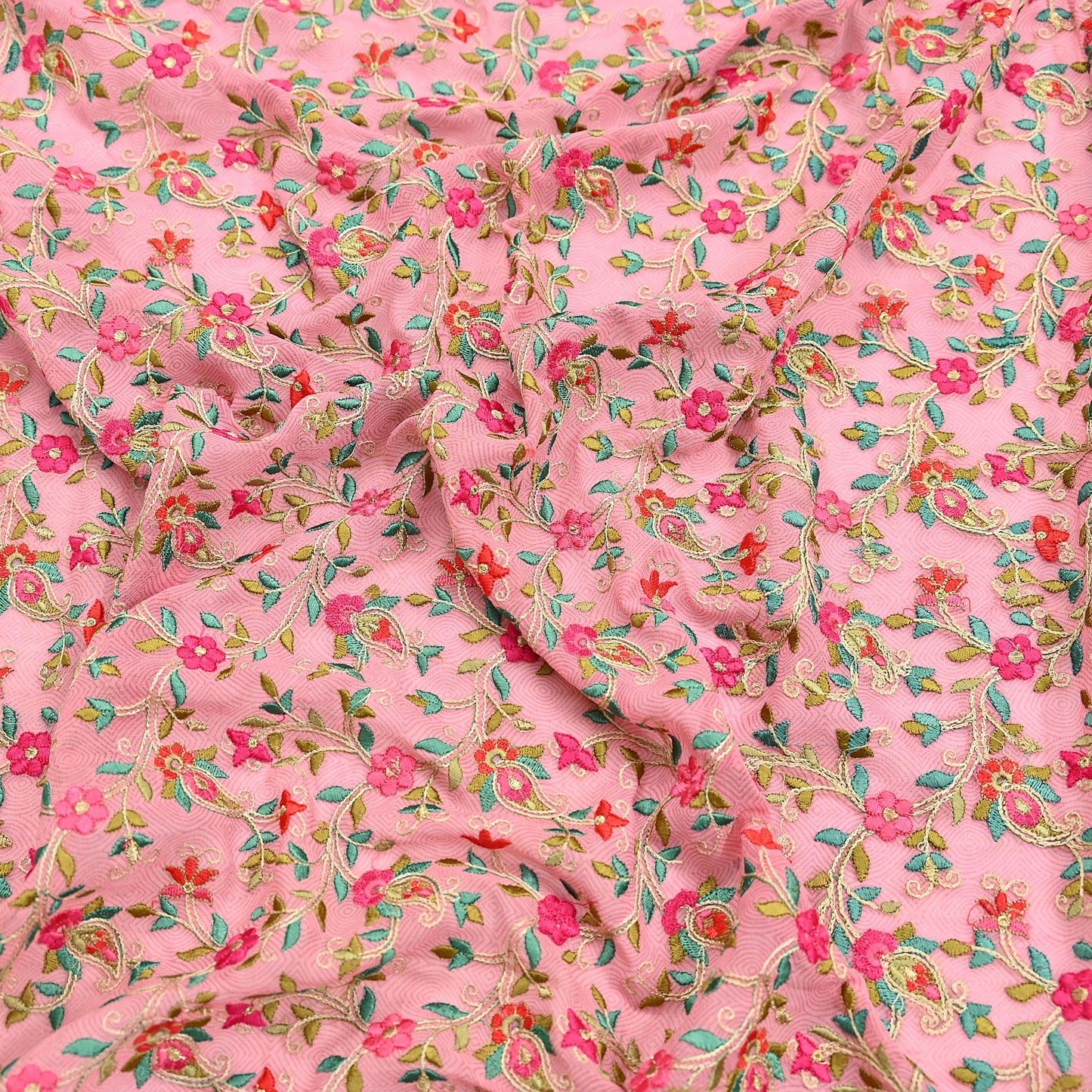 Indian Vintage Dupatta Pink Long Stole Pure Georgette Silk Embroidered Scarves Veil Hijab Floral Peacock