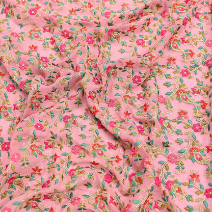 Indian Vintage Dupatta Pink Long Stole Pure Georgette Silk Embroidered Scarves Veil Hijab Floral Peacock