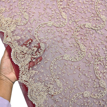 Indian Vintage Heavy Wedding Maroon Dupatta Net Mesh Long Stole Hand Embroidered Scarves Golden Zardozi Zari Sequins Dridal Veil Hijab