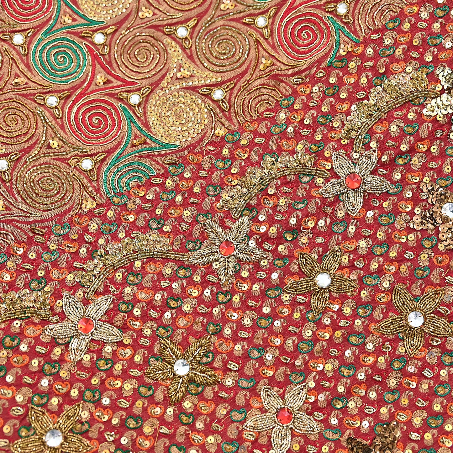 Indian Vintage Heavy Bridal Red Dupatta Pure Georgette Silk Long Stole Hand Embroidered Scarf Zardozi/Dabka Wedding red Hijab veil