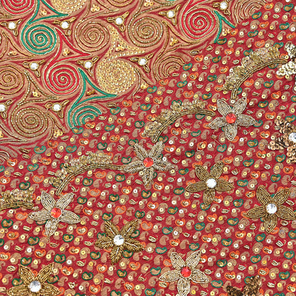 Indian Vintage Heavy Bridal Red Dupatta Pure Georgette Silk Long Stole Hand Embroidered Scarf Zardozi/Dabka Wedding red Hijab veil