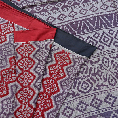 Indian Vintage Red, gray & purple Printed Pure Cotton Saree 5 Yards Soft Fabric for Sewing, Crafting, Quilting, Upcycling, Dressmaking, Boho