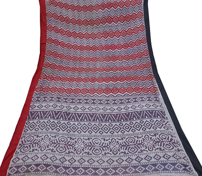 Indian Vintage Red, gray & purple Printed Pure Cotton Saree 5 Yards Soft Fabric for Sewing, Crafting, Quilting, Upcycling, Dressmaking, Boho
