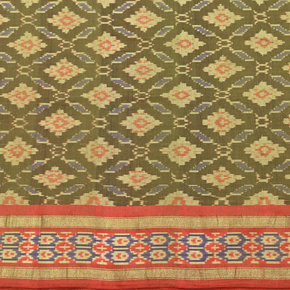Indian Vintage Saree Green & orange Pure Silk Hand Woven Ikat Sari Craft Fabric 5Yard Dress Making Ethnic Premium Saree Quilting Crafting