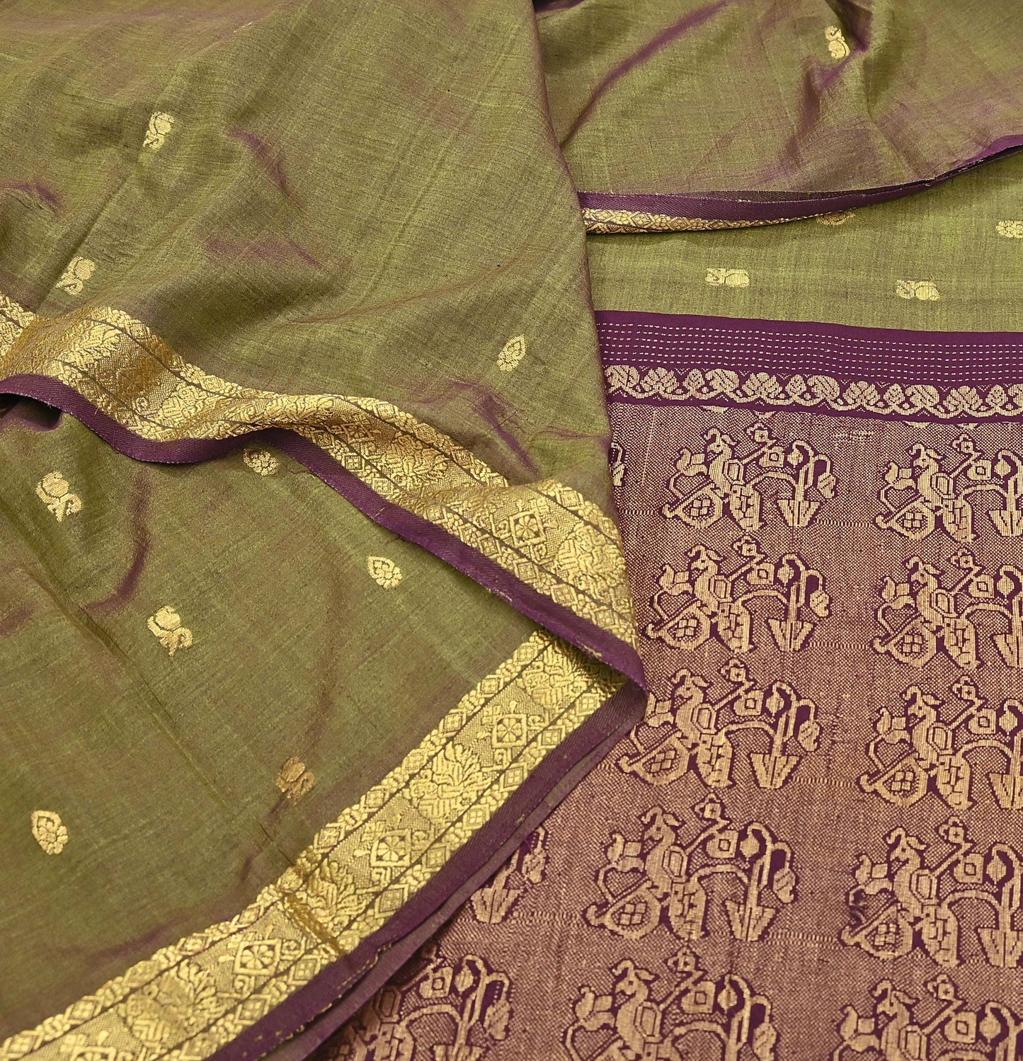 Indian Vintage Sari Green & maroon Blend Silk hand Woven Saree Craft Fabric 5yd Sewing Soft Dress Designing Crafting Quilting Zari Border