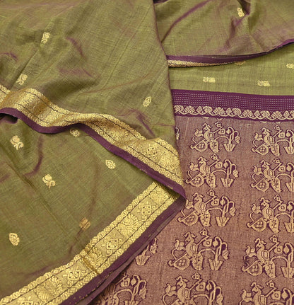 Indian Vintage Sari Green & maroon Blend Silk hand Woven Saree Craft Fabric 5yd Sewing Soft Dress Designing Crafting Quilting Zari Border