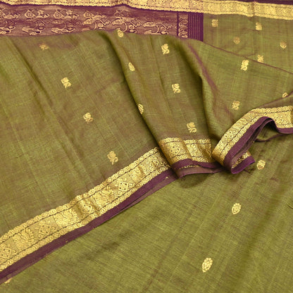 Indian Vintage Sari Green & maroon Blend Silk hand Woven Saree Craft Fabric 5yd Sewing Soft Dress Designing Crafting Quilting Zari Border
