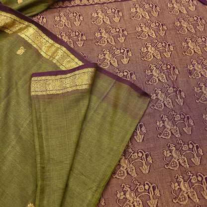 Indian Vintage Sari Green & maroon Blend Silk hand Woven Saree Craft Fabric 5yd Sewing Soft Dress Designing Crafting Quilting Zari Border