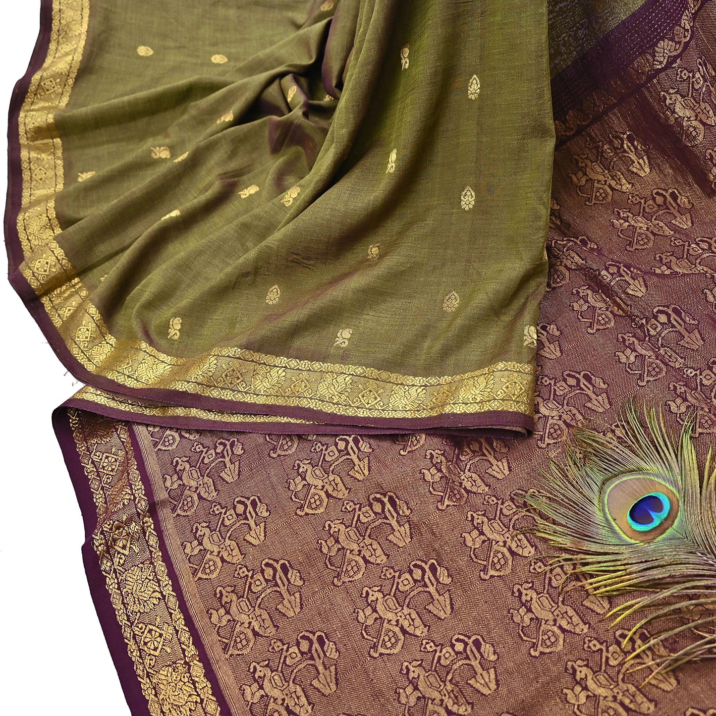 Indian Vintage Sari Green & maroon Blend Silk hand Woven Saree Craft Fabric 5yd Sewing Soft Dress Designing Crafting Quilting Zari Border