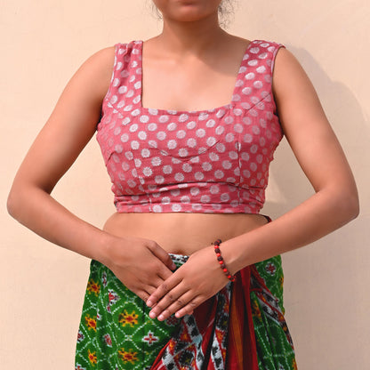 Indian Vintage Pink Georgette Hand Woven Sleeveless Blouse/Top/Crop Party wear Bollywood One Of a Kind Blouse