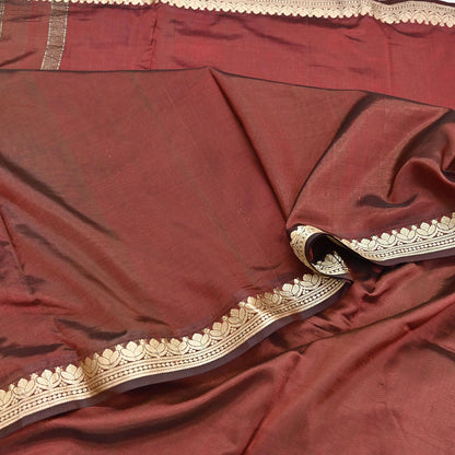 Indian Vintage Sari Maroon Mysore Silk Woven Sarees Craft Fabric 5Yd Ethnic South silk Dress Making Crafting Upcycle Quilting Zari Border