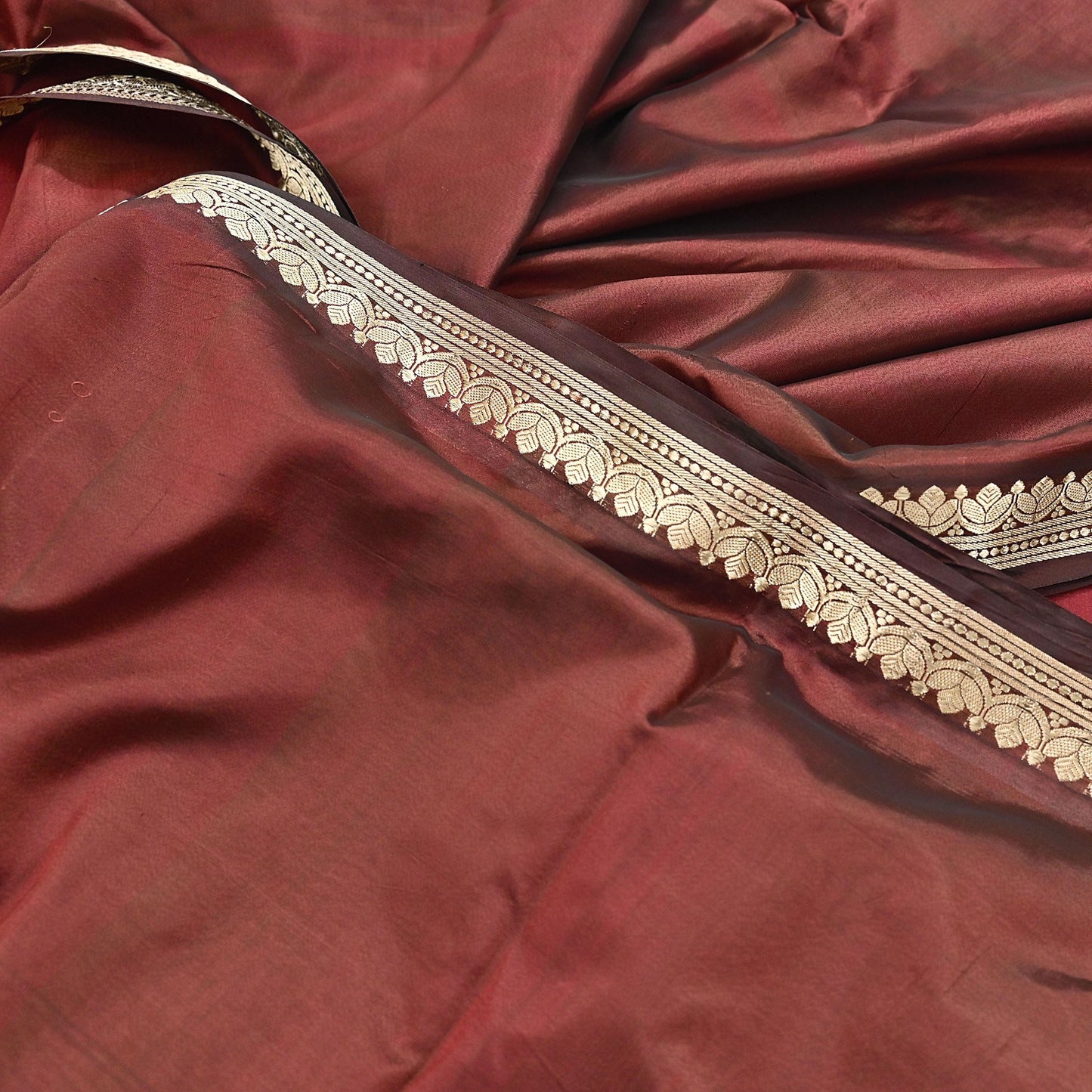 Indian Vintage Sari Maroon Mysore Silk Woven Sarees Craft Fabric 5Yd Ethnic South silk Dress Making Crafting Upcycle Quilting Zari Border