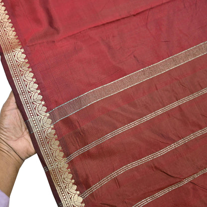 Indian Vintage Sari Maroon Mysore Silk Woven Sarees Craft Fabric 5Yd Ethnic South silk Dress Making Crafting Upcycle Quilting Zari Border
