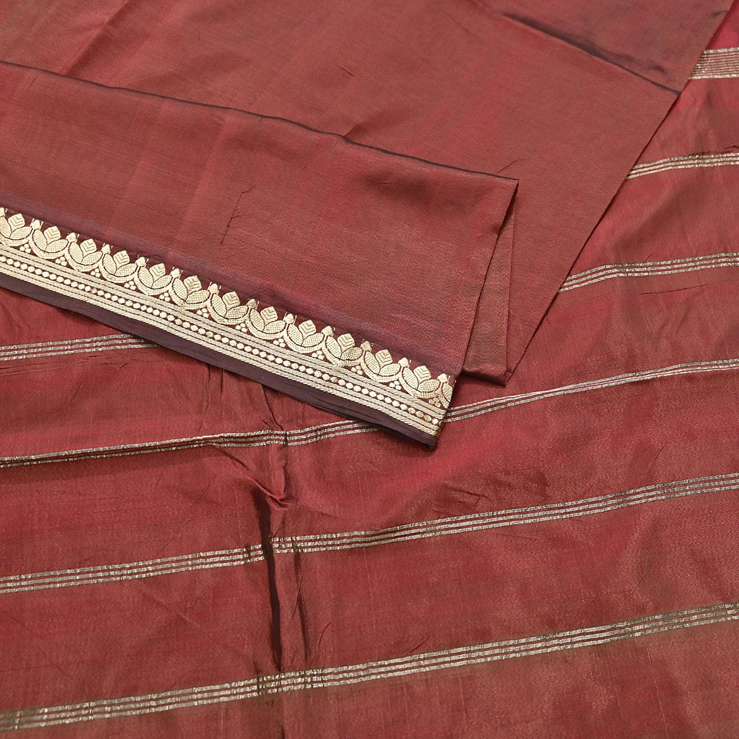 Indian Vintage Sari Maroon Mysore Silk Woven Sarees Craft Fabric 5Yd Ethnic South silk Dress Making Crafting Upcycle Quilting Zari Border