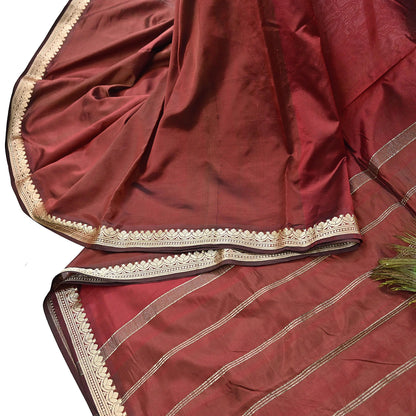 Indian Vintage Sari Maroon Mysore Silk Woven Sarees Craft Fabric 5Yd Ethnic South silk Dress Making Crafting Upcycle Quilting Zari Border
