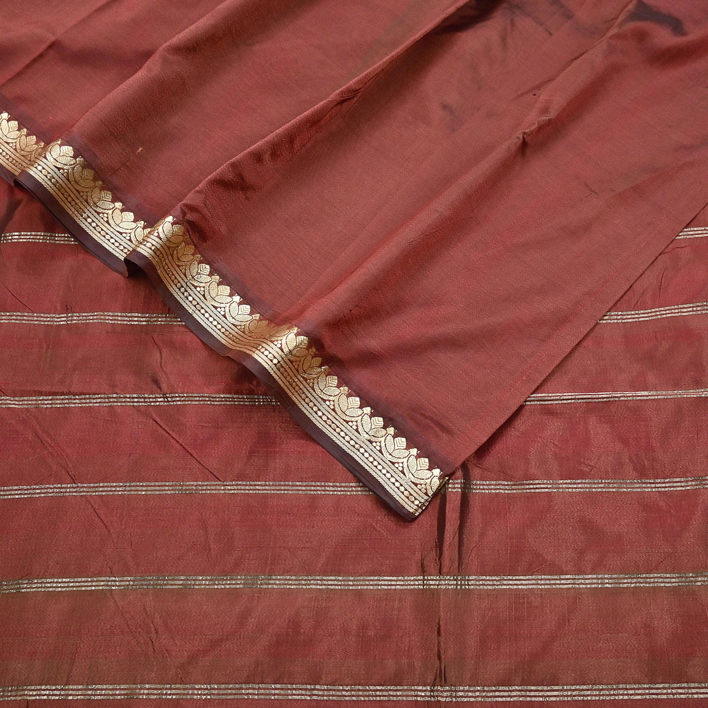 Indian Vintage Sari Maroon Mysore Silk Woven Sarees Craft Fabric 5Yd Ethnic South silk Dress Making Crafting Upcycle Quilting Zari Border