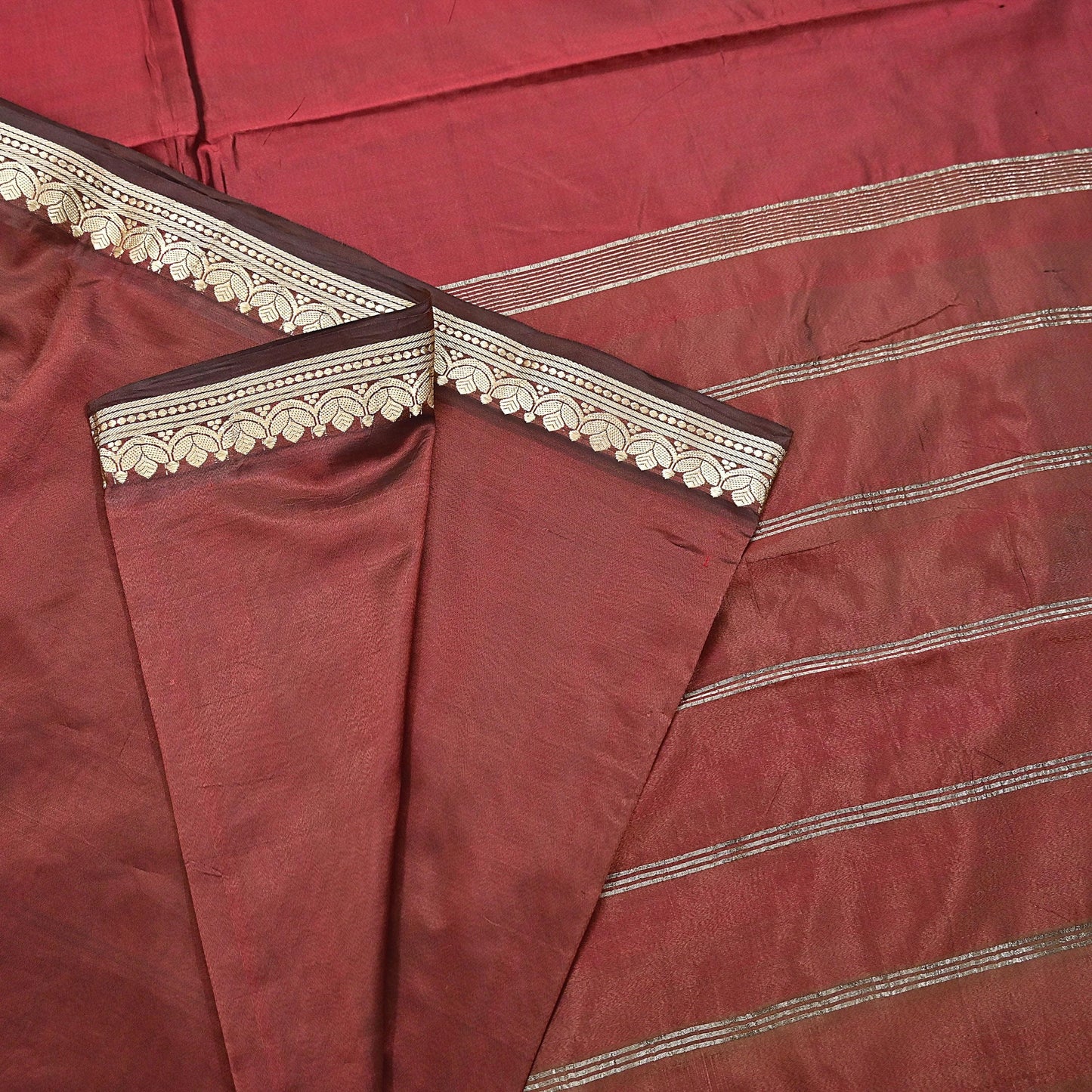 Indian Vintage Sari Maroon Mysore Silk Woven Sarees Craft Fabric 5Yd Ethnic South silk Dress Making Crafting Upcycle Quilting Zari Border