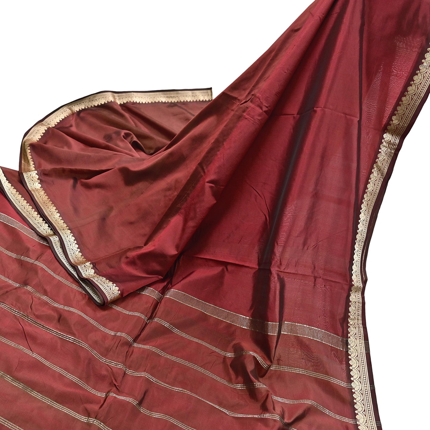 Indian Vintage Sari Maroon Mysore Silk Woven Sarees Craft Fabric 5Yd Ethnic South silk Dress Making Crafting Upcycle Quilting Zari Border