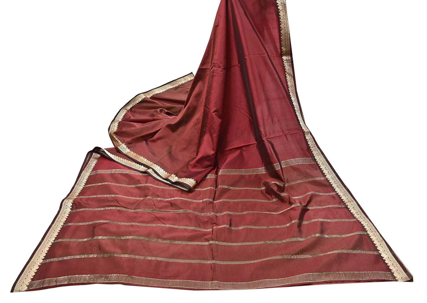 Indian Vintage Sari Maroon Mysore Silk Woven Sarees Craft Fabric 5Yd Ethnic South silk Dress Making Crafting Upcycle Quilting Zari Border
