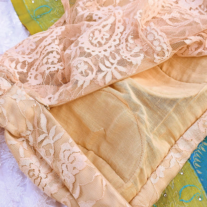 Indian Pre-owned Beige Net woven Blouse/Top/Crop Party wear Bollywood