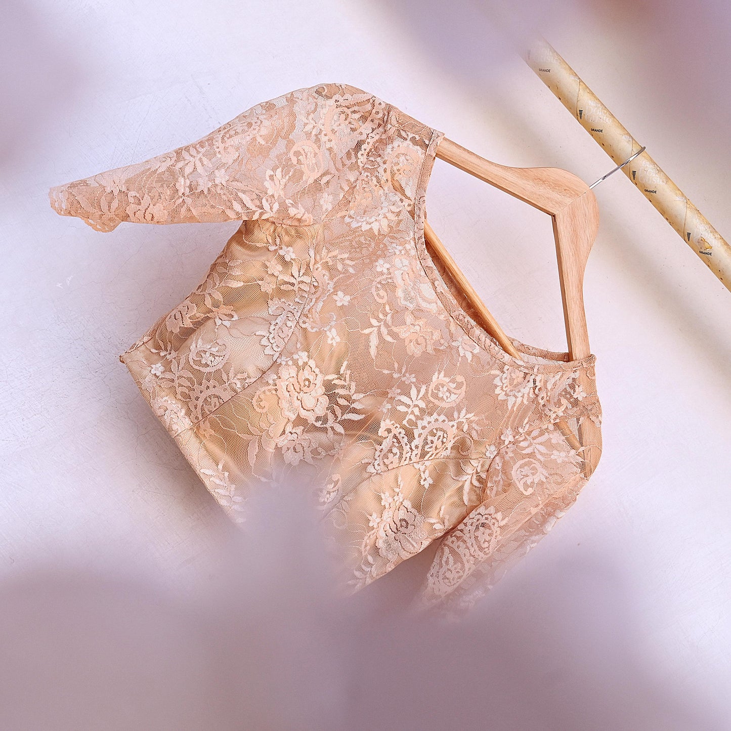 Indian Pre-owned Beige Net woven Blouse/Top/Crop Party wear Bollywood