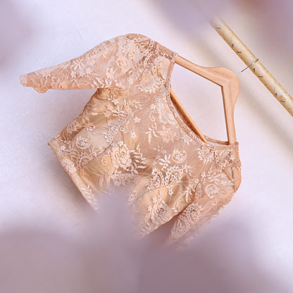 Indian Pre-owned Beige Net woven Blouse/Top/Crop Party wear Bollywood