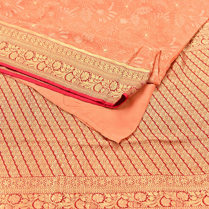 Indian Vintage Orange & Red Saree Blend Georgette Hand Embroidered Sari Fabric 5Yard Sewing Soft Ethnic