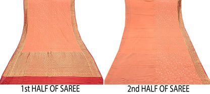 Indian Vintage Orange & Red Saree Blend Georgette Hand Embroidered Sari Fabric 5Yard Sewing Soft Ethnic