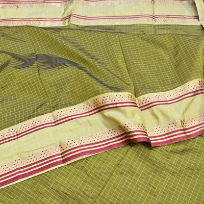 Indian Vintage Sari Green Mysore Silk Woven Sarees Craft Fabric 5Yd Ethnic South silk Dress Making Crafting Upcycle Quilting Zari Border