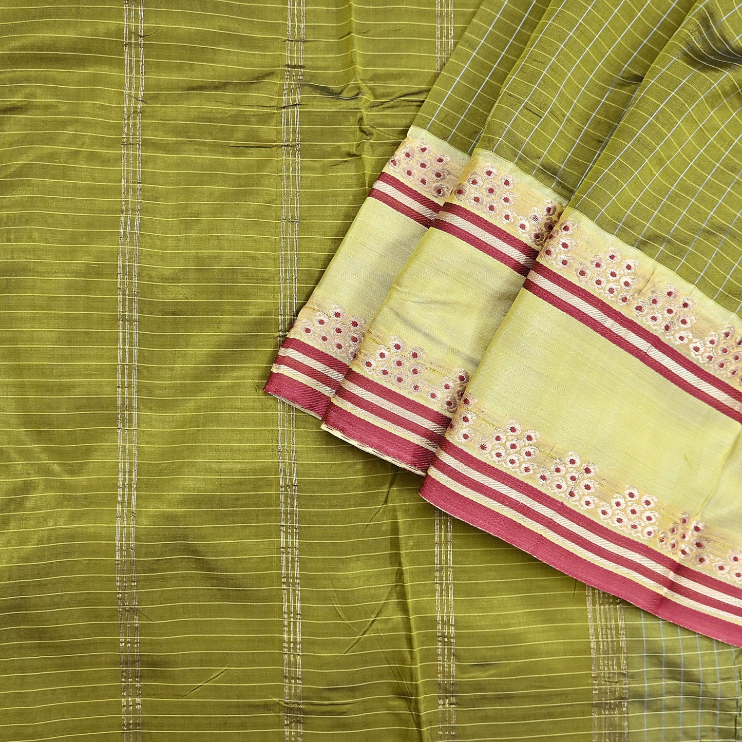 Indian Vintage Sari Green Mysore Silk Woven Sarees Craft Fabric 5Yd Ethnic South silk Dress Making Crafting Upcycle Quilting Zari Border