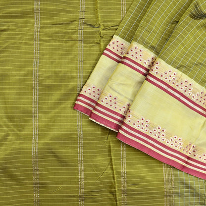 Indian Vintage Sari Green Mysore Silk Woven Sarees Craft Fabric 5Yd Ethnic South silk Dress Making Crafting Upcycle Quilting Zari Border