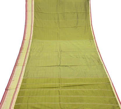 Indian Vintage Sari Green Mysore Silk Woven Sarees Craft Fabric 5Yd Ethnic South silk Dress Making Crafting Upcycle Quilting Zari Border