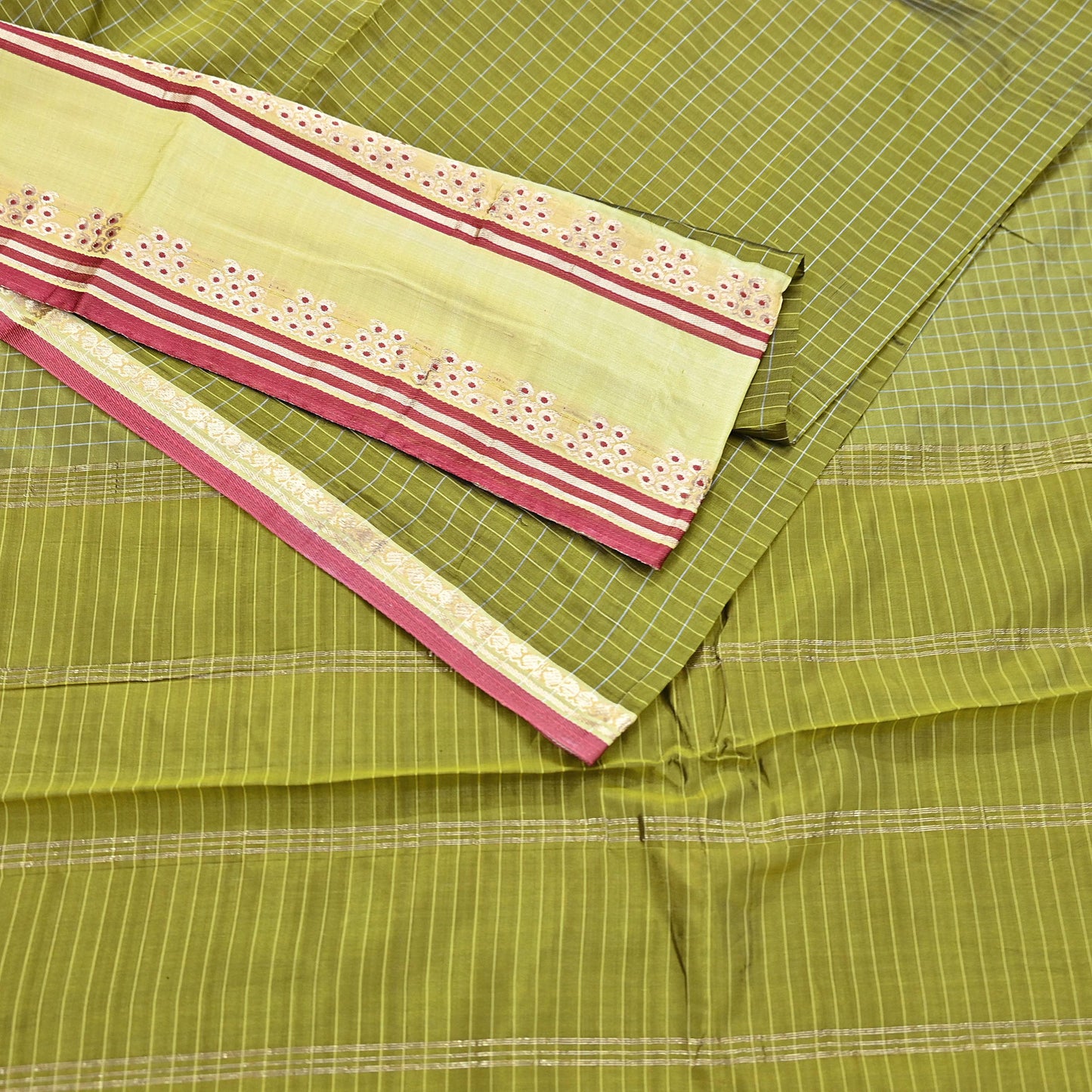 Indian Vintage Sari Green Mysore Silk Woven Sarees Craft Fabric 5Yd Ethnic South silk Dress Making Crafting Upcycle Quilting Zari Border