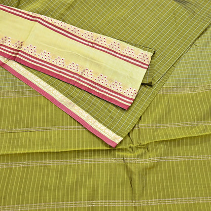 Indian Vintage Sari Green Mysore Silk Woven Sarees Craft Fabric 5Yd Ethnic South silk Dress Making Crafting Upcycle Quilting Zari Border