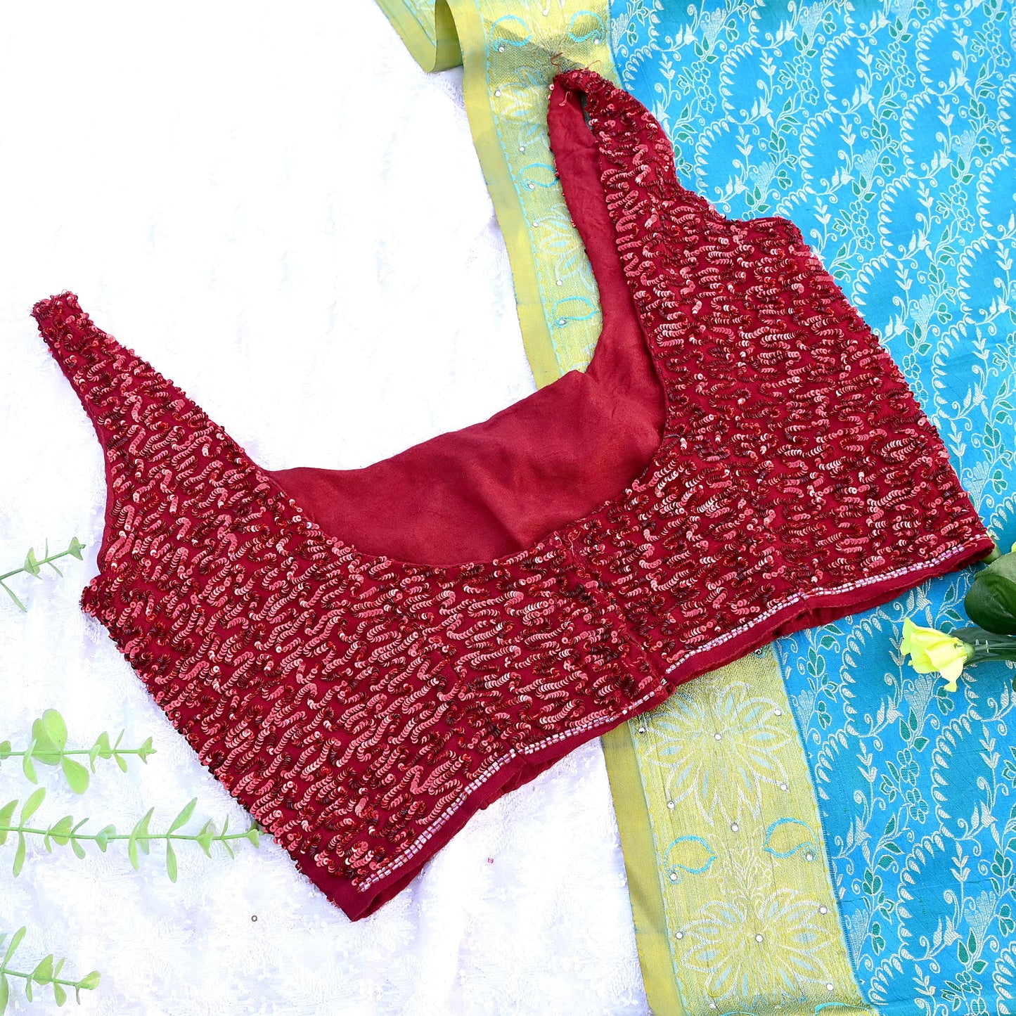 Indian Vintage Red Pure Georgette Silk Hand Embroidered sleeveless Blouse/Top/Crop Party wear Bollywood