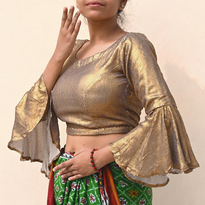 Indian Vintage Golden Beige Georgette Embroidered Padded Blouse/Top/Crop Party wear Bollywood